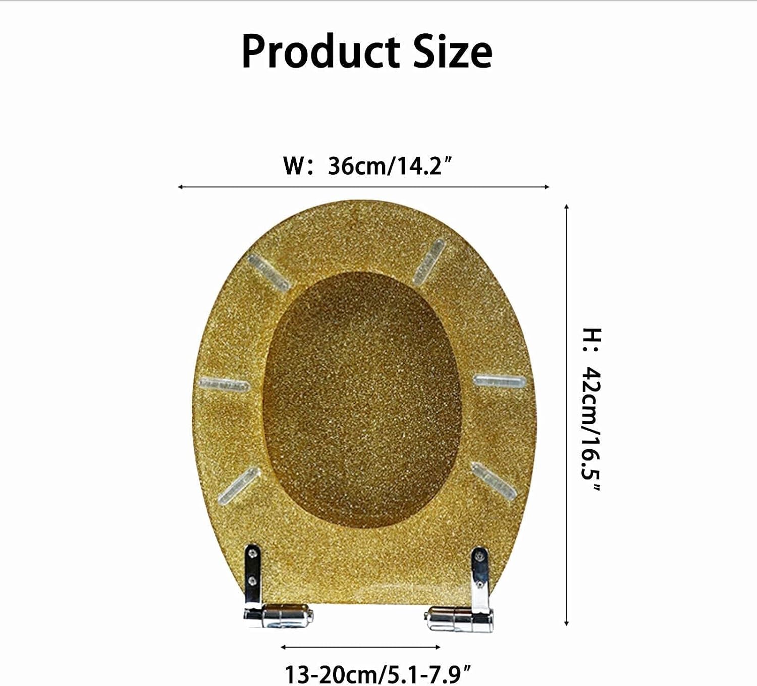 Sparkly Resin Elongated Toilet Seat, Slow Close, Stainless Steel Hinges, Easy Install, Gold(Silver)