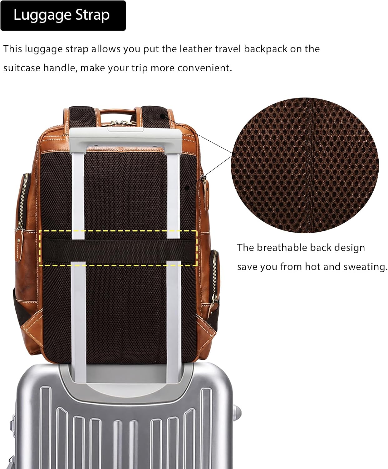 LANNSYNE Vintage Genuine Leather Backpack for Men, 15.6' Laptop Backpack Camping Travel 24L Rucksack