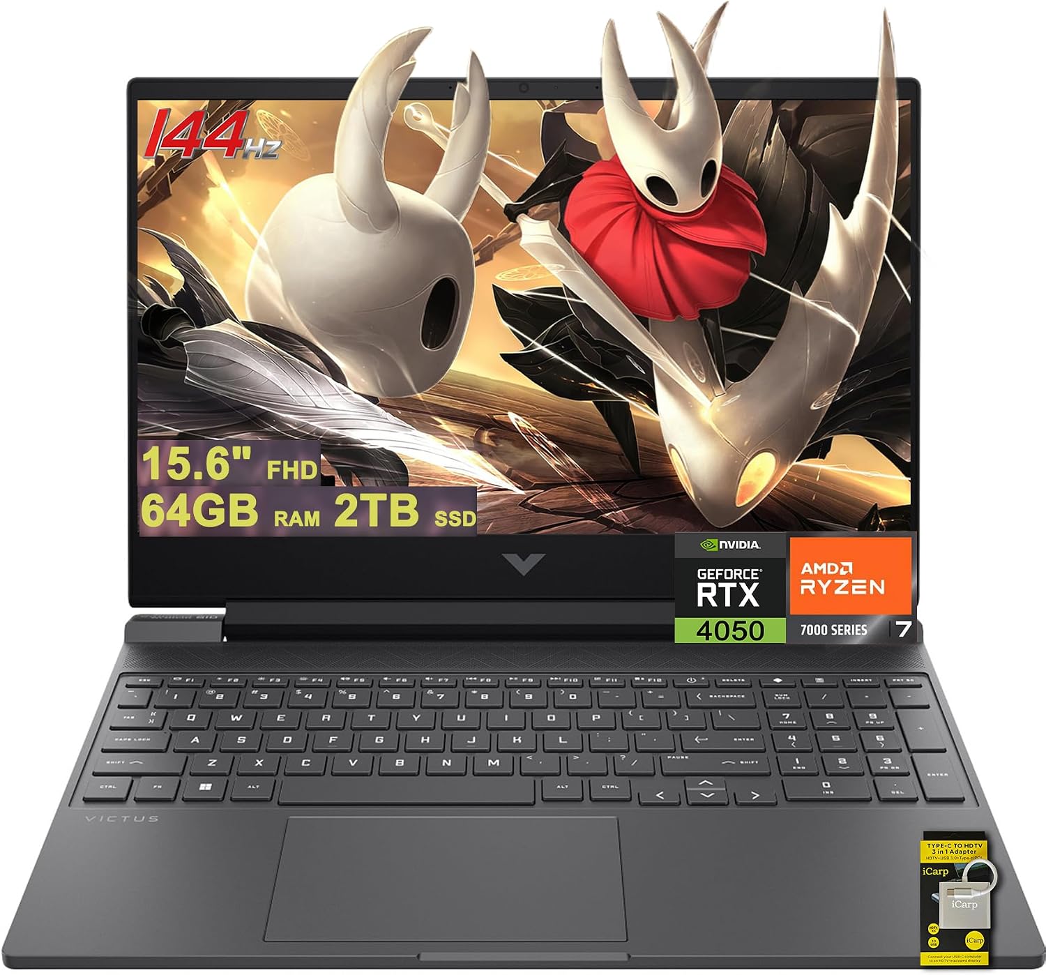 HP Victus 15 Gaming Laptop 15.6' FHD IPS 144Hz AMD 6-core Ryzen 7 7445HS 64GB RAM 2TB SSD GeForce RTX 4050 Backlit USB-C DTS:X Ultra Wi-Fi 6 Win11 ICP Hub