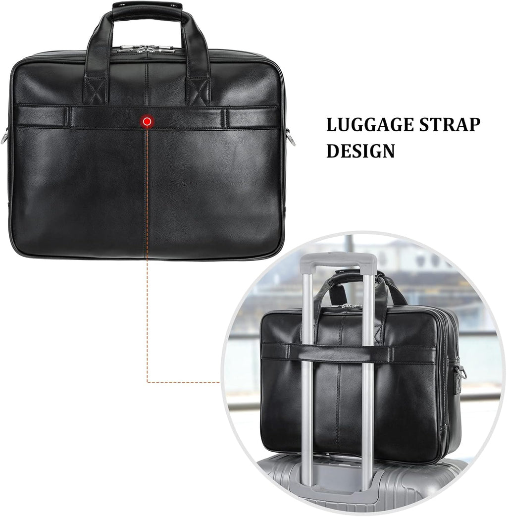 Men's Solid Thick Full Grain Leather 17.3' Laptop Briefcase Classic Messenger Bag Fit Business Travel | Solid, Thick, Full Grain Leather, 17.3', Classic, Fit