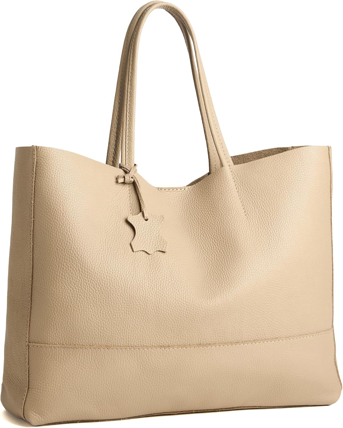 Italian Leather Tote Bag for Women - Large Shoulder Shopper, Fits 16' Laptop, Keychain Holder, Made in Italy