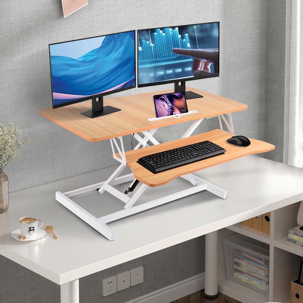 38-inch Standing Desk Converter Height Adjustable Sit to Stand Up Workstation, Duals Monitor and Laptop Riser with Wide Keyboard Tray, for Home, School, Company, Black