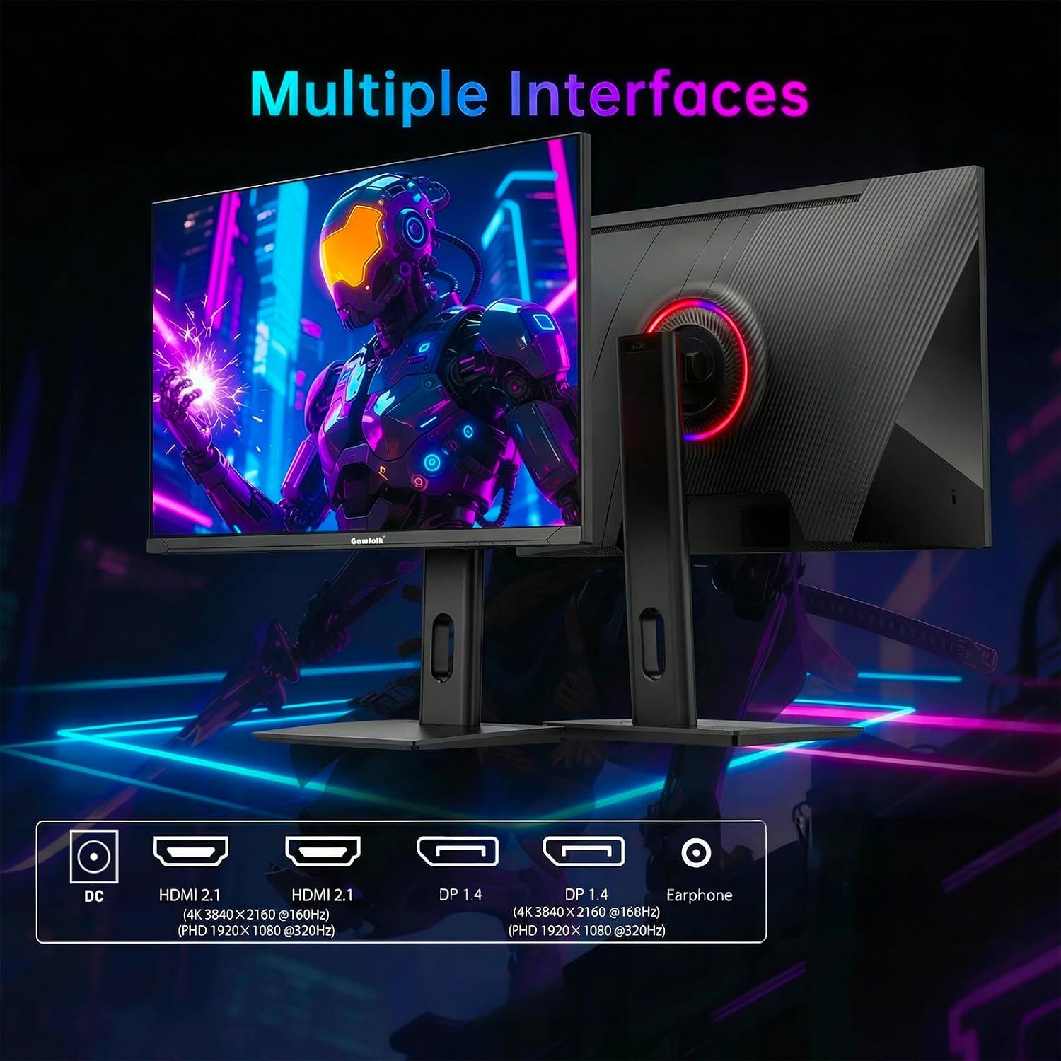 Gawfolk 27 Inch 4K Gaming Monitor, UHD 160Hz/ FHD 320Hz Dual Mode PC Monitor, IPS Computer Screen, Built-in Speakers, PIP/PBP, FreeSync, HDMI 2.1 & DP 1.4, Wall Mount Compatible 75 * 75mm