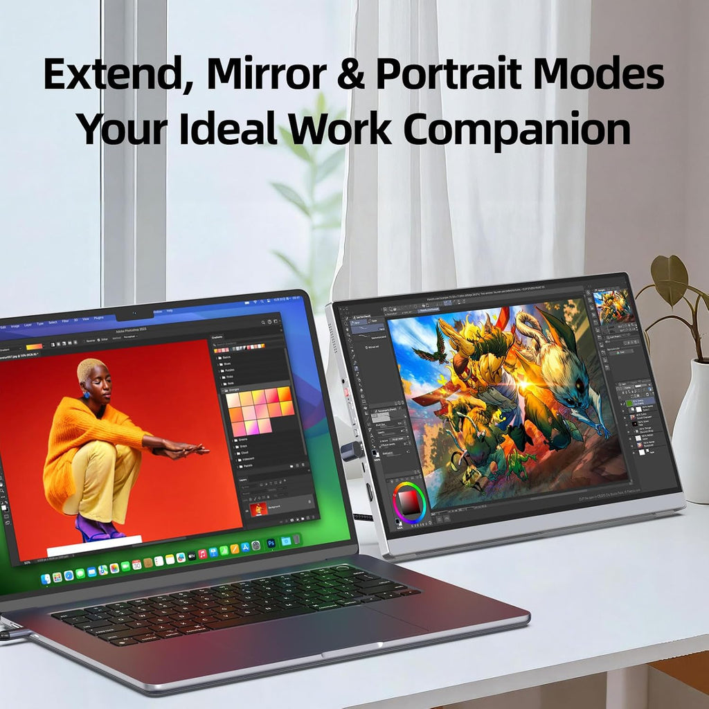 Intehill 4K Portable Monitor for Laptop, 13.4' IGZO Display with Full-Laminated Tempered Glass 500 Nits, 100% sRGB Portable Laptop Screen with Kickstand & Speakers, USB-C & HDMI Travel Monitor, U13ZC