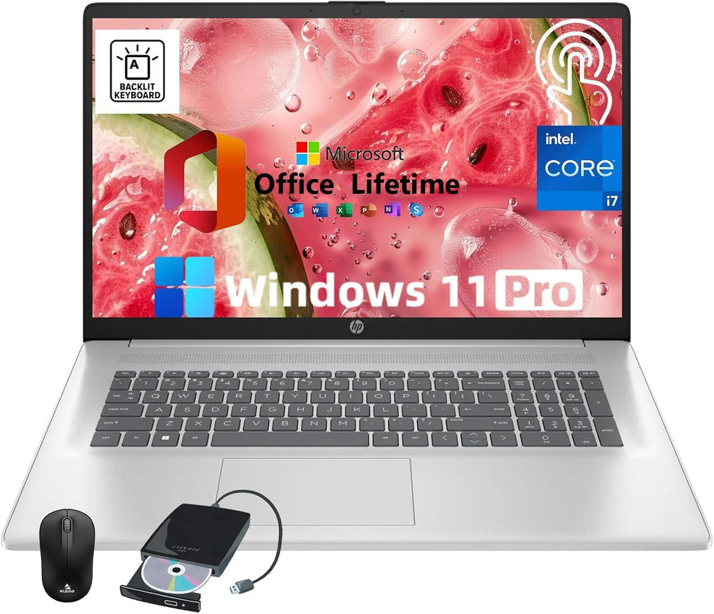 HP 17 inch Touchscreen Laptop Computer Business, MS Office, 17.3' HD+ Display, Intel 10-Core i7-150U(up to 5.4 GHz), Backlit Keyboard, Wi-Fi 6, Windows 11 Pro(16GB RAM|1 TB SSD)