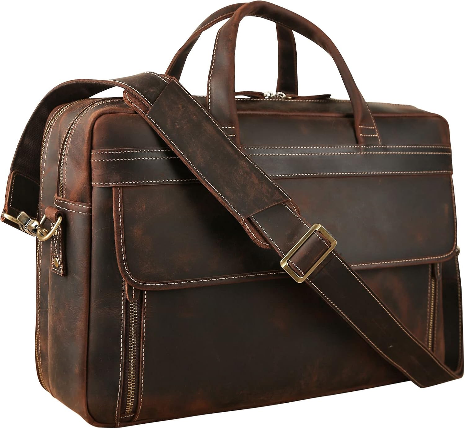 TIDING Leather Business Travel Briefcase for Men, Large 15.6' 17.3' Laptop Crossbody Shoulder Messenger Bag Office Handbag