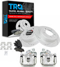 TRQ Performance Rear Brake Pad and Rotor Set Ceramic Slotted Drilled Coated Rotors Calipers Compatible with 2011-2016 Hyundai Elantra 2013-2014 Elantra Coupe