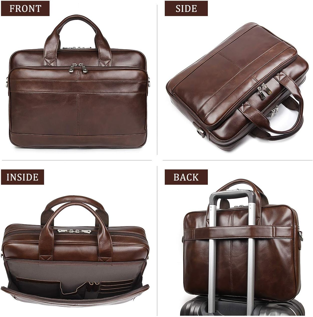 Augus Leather Messenger Bag for Men Vintage Travel Backpack 17 inch laptop Briefcase Shoulder Bags