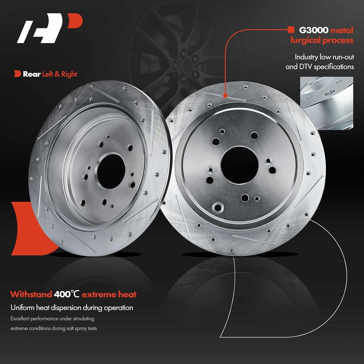 A-Premium Front and Rear Drilled and Slotted Disc Brake Rotors + Ceramic Pads Kit Compatible with Select Honda Models - Pilot 2003 2004 2005 2006 2007 2008, 12-PC Set