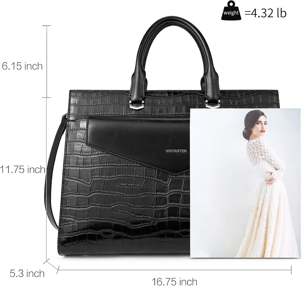 BOSTANTEN Briefcase for Women Laptop Tote 15.6 Inch Genuine Leather Handbag Work Bag Beige