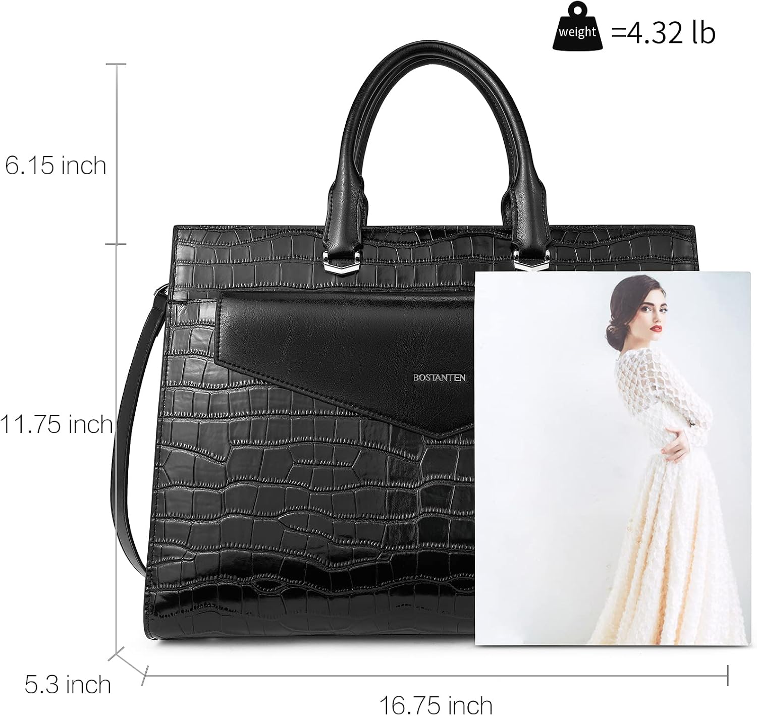 BOSTANTEN Briefcase for Women Laptop Tote 15.6 Inch Genuine Leather Handbag Work Bag Beige
