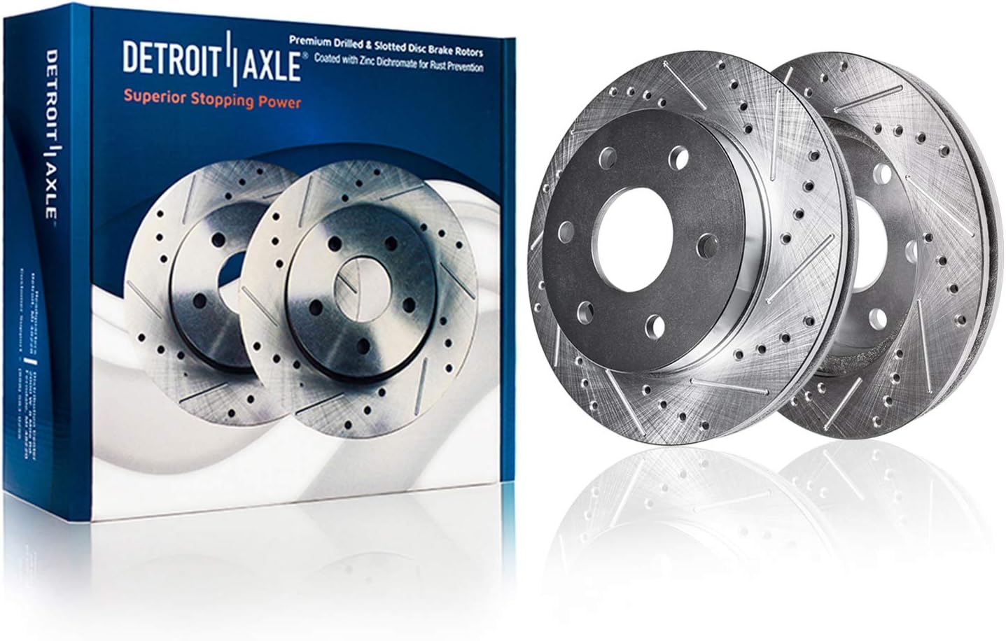 Detroit Axle - Rear Brake Kit for 2012 2013 2014 2015 2016 2017 2018 2019 2020 Ford F-150 Drilled & Slotted 6-Lug Brake Rotors Replacement Ceramic Brakes Pads [Manual Parking Only]