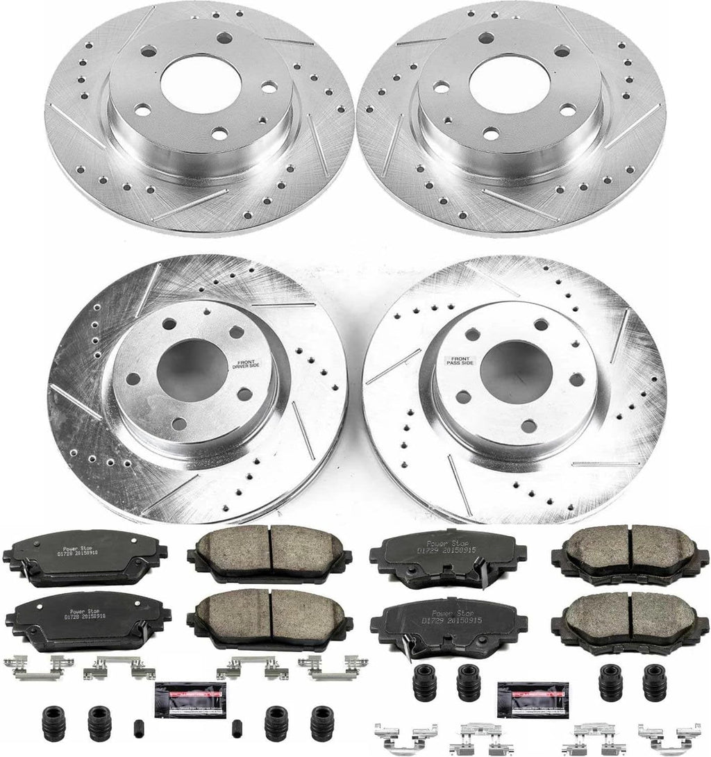 PowerStop Front and Rear Brake Kit for Mazda 3 2014-16 - Drilled and Slotted Disc Rotors with Carbon-Fiber Ceramic Brake Pads Replacement, K6970