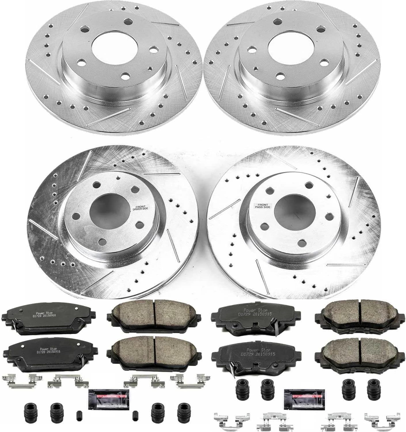 PowerStop Front and Rear Brake Kit for Mazda 3 2014-16 - Drilled and Slotted Disc Rotors with Carbon-Fiber Ceramic Brake Pads Replacement, K6970