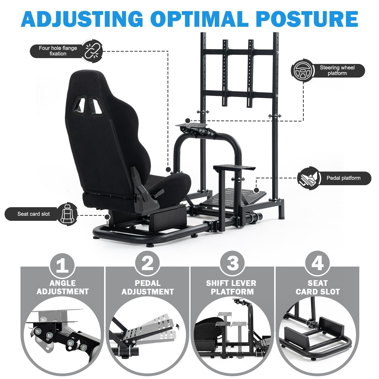 Anman Racing Simulator Cockpit with Monitor Stand and Seat Fit for Logitech G29 G920 G923, for Thrustmaster T248 T300, for Fanatec CSL DD, for Moza Wheel Shifter Pedals NOT Included