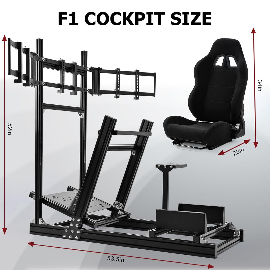 Supllueer 8040 Aluminum Racing Simulator Cockpit with Monitor Stand and Black Seat,Universal and adjustable Cockpit, Fit for Logitech, for Thrustmaster, for Fanatec,for Moza Direct Drive Motors Wheels