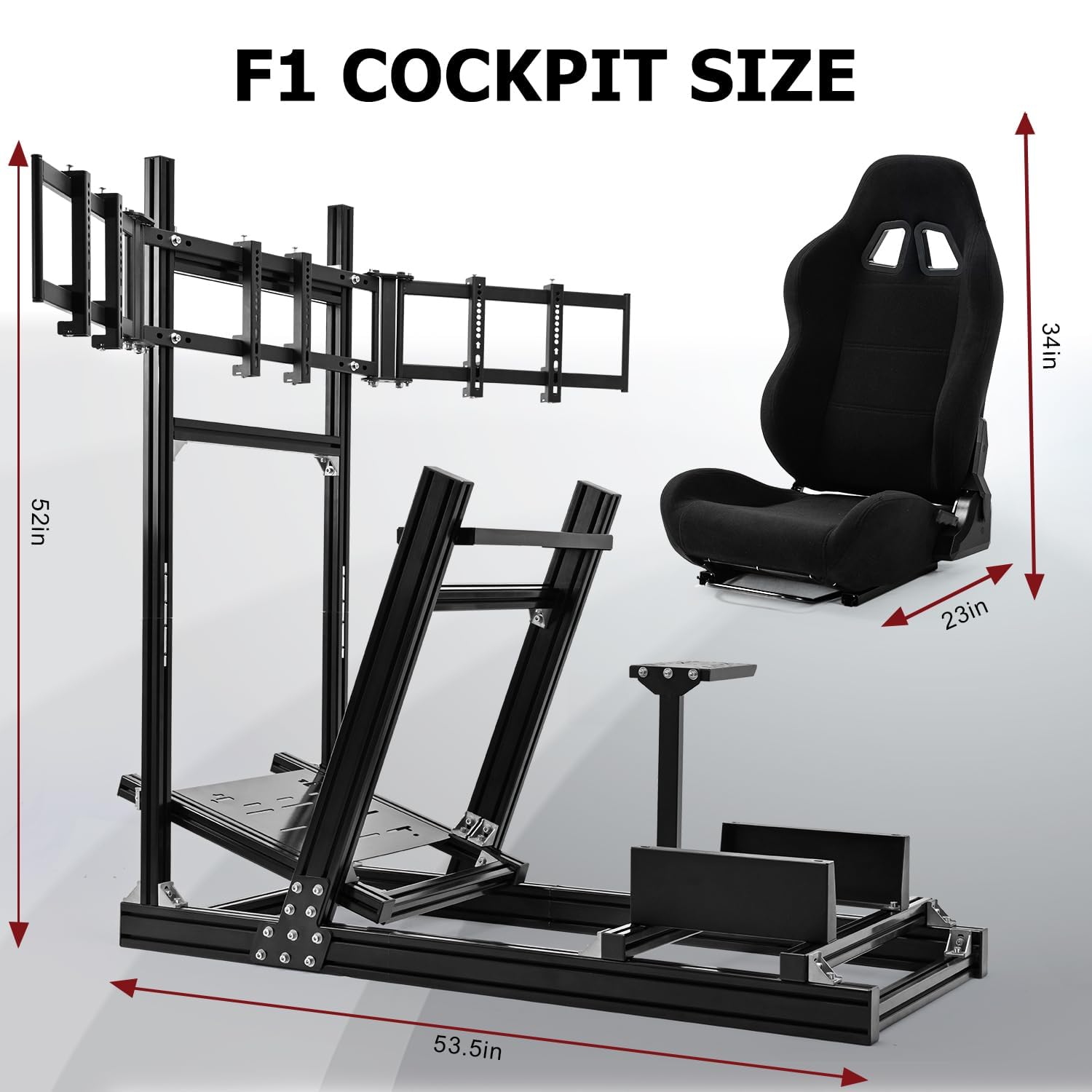Supllueer 8040 Aluminum Racing Simulator Cockpit with Monitor Stand and Black Seat,Universal and adjustable Cockpit, Fit for Logitech, for Thrustmaster, for Fanatec,for Moza Direct Drive Motors Wheels