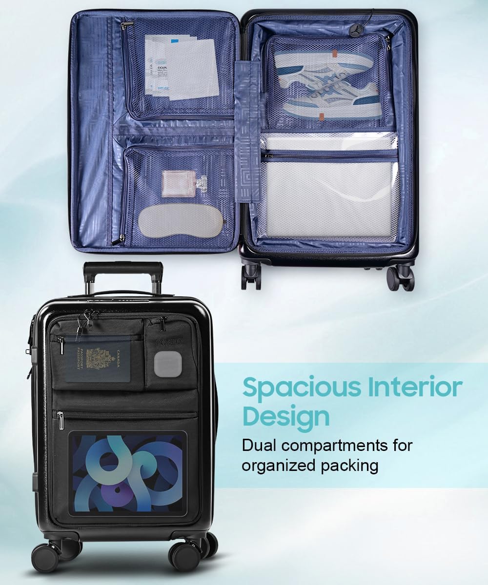 3 Piece Luggage Set with Front Pocket & USB Ports, Expandable Hardshell Suitcase Set 20' 24' 28', Spinner Wheels Travel Luggage with Laptop Compartment & TSA Lock, Hybrid Carry On & Checked Bags