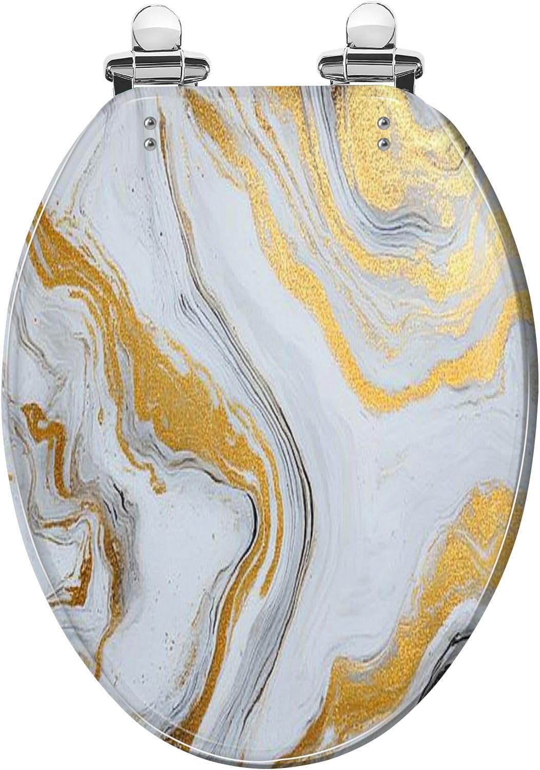 Elongated Toilet Seat marble ink paper texture white silver gold Art Resin Toilet Seat with Cover Easy to Install Quietly Close Quick Release Hinges Decorative