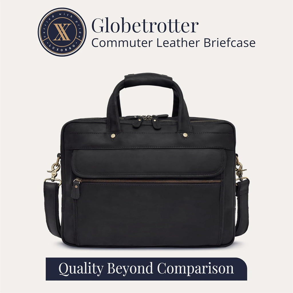 Luxorro Full Grain Leather Briefcase for Men, Top Choice Gifts for Men, Handcrafted Leather Laptop Bag with Multiple Compartments and Brass Hardware, Fits 15.6 Inch Laptop