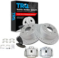 TRQ Performance Rear Brake Pad & Rotor Kit Ceramic Premium G-Coated Slotted X Drilled Compatible with 2003-2006 Chevrolet Silverado 1500 2007 Silverado 1500 Classic GMC Sierra 1500 Sierra 1500 Classic