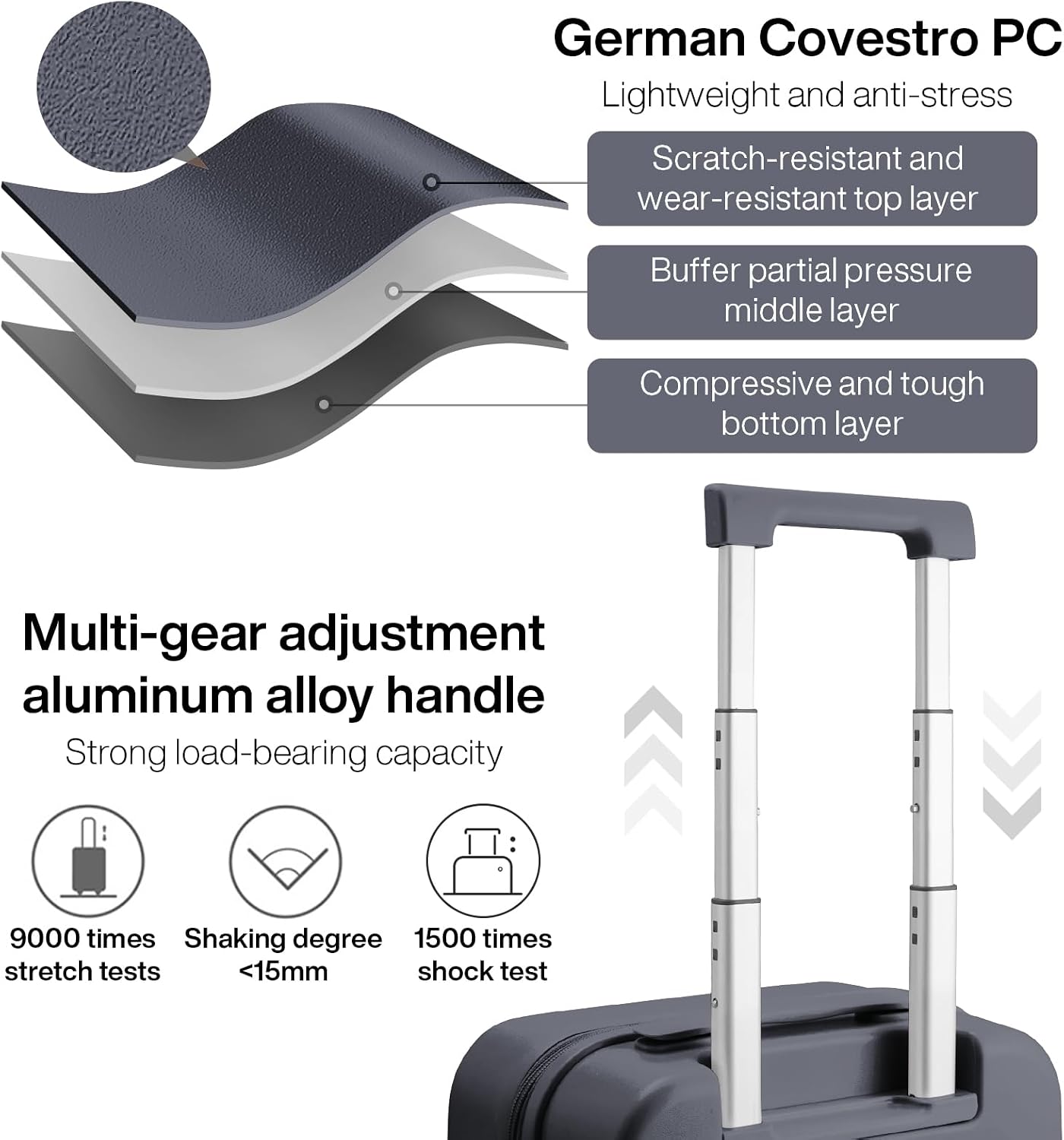 mixi 14 Inch Underseat Luggage Carry on Suitcase Free Boarding Personal Item Suitcases with Spinner Wheels Hardshell Lightweight PC for Short Travel, Rock Gray