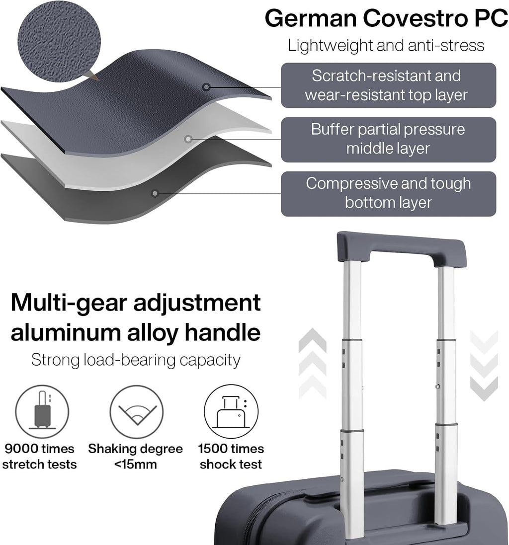 mixi Luggage Suitcase with Spinner Wheels, Hardside Rolling Suitcase PC with Cover & TSA Lock Lightweight Travel Case 24in Checked in, Rock Gray
