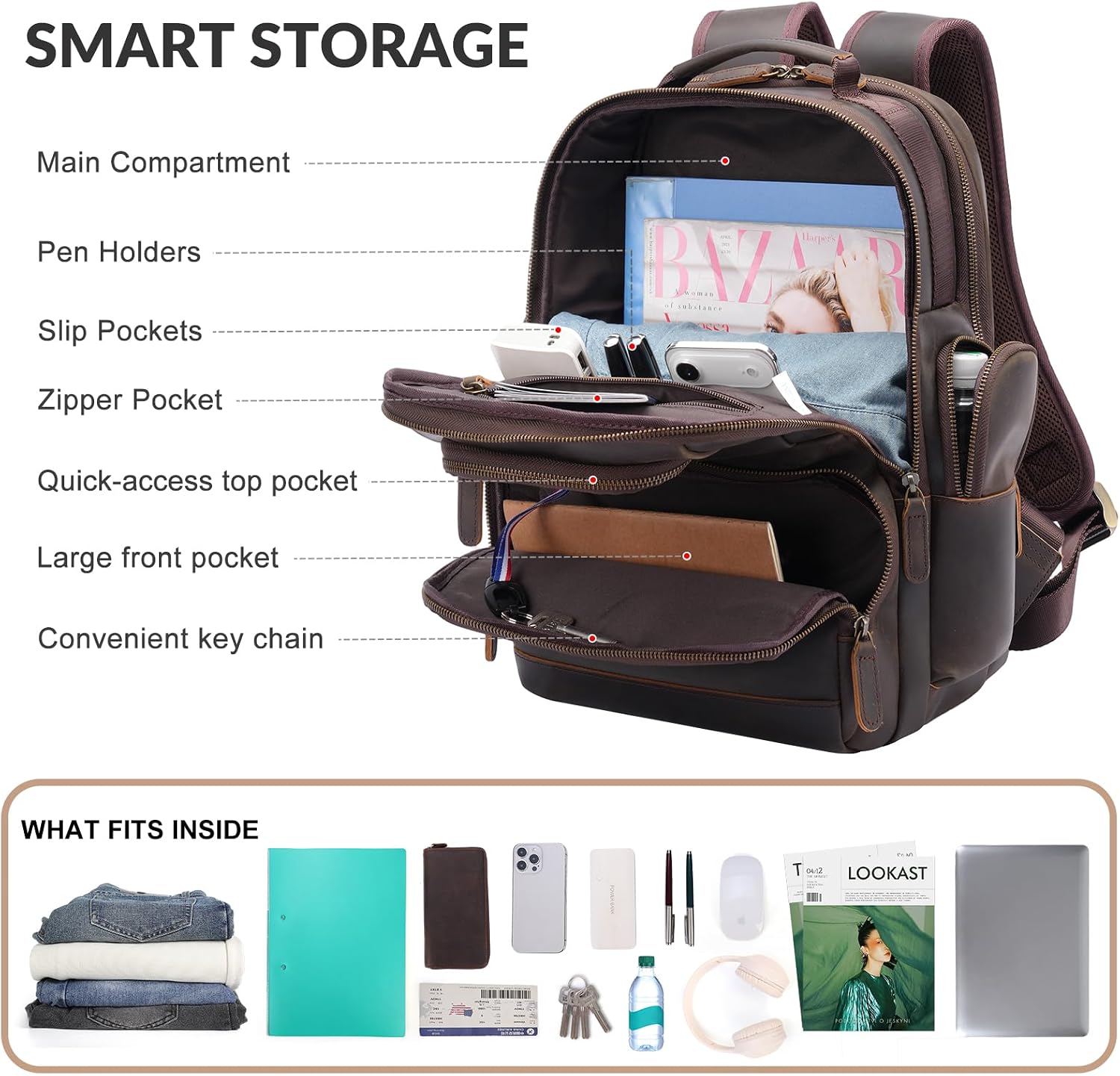 TIDING Men's Vintage Leather Backpack 15.6' Laptop Bag Large Capacity Business Travel Hiking Shoulder Daypacks