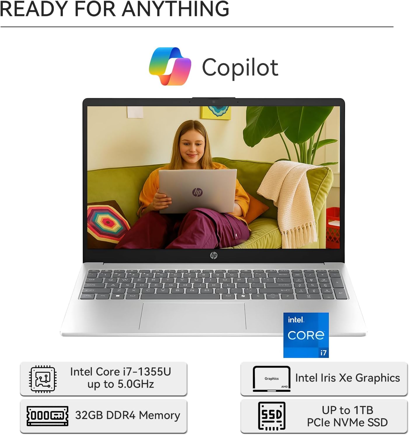 HP 15.6' Touchscreen Laptop for Business & Student, Intel Core i7-1355U(Up to 5.0GHz), 64GB RAM, 4TB SSD, IPS FHD Display, Windows 11 Pro, Copilot AI, w/Accessories
