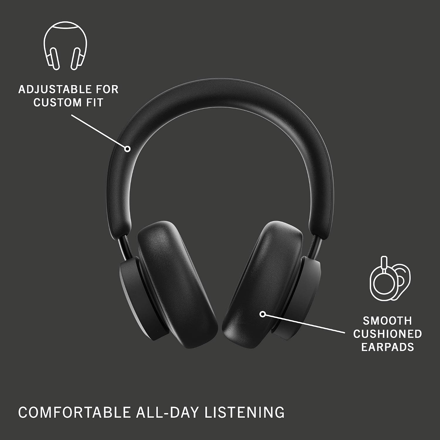 Urbanista Wireless Over Ear Bluetooth Headphones, 50 Hours Play Time, Active Noise Cancelling Wireless Headset with Microphone, On Ear Detection with Carry Case, Miami, Midnight Black
