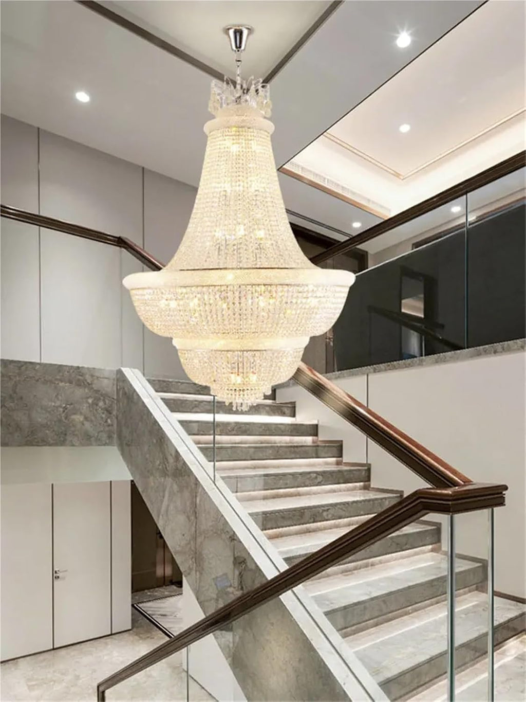 Dimmable LED K9 Crystal Gold Silver Chandelier Lighting Hanging Light Suspension Luminaire Lampen for Living Room Staircase,Dining Light Fixtures