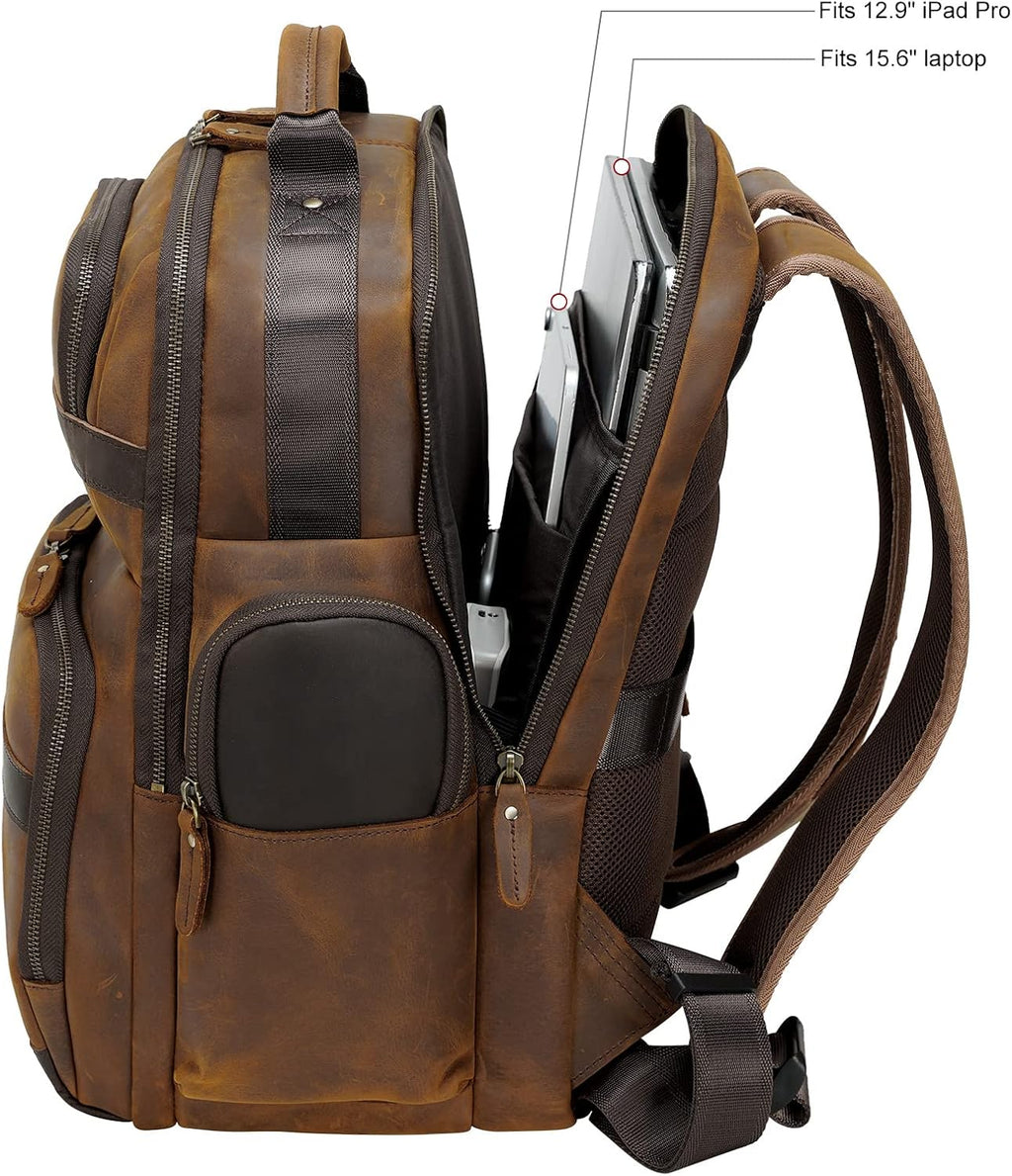TIDING Men's Vintage Leather Backpack 15.6' Laptop Bag Large Capacity Business Travel Hiking Shoulder Daypacks