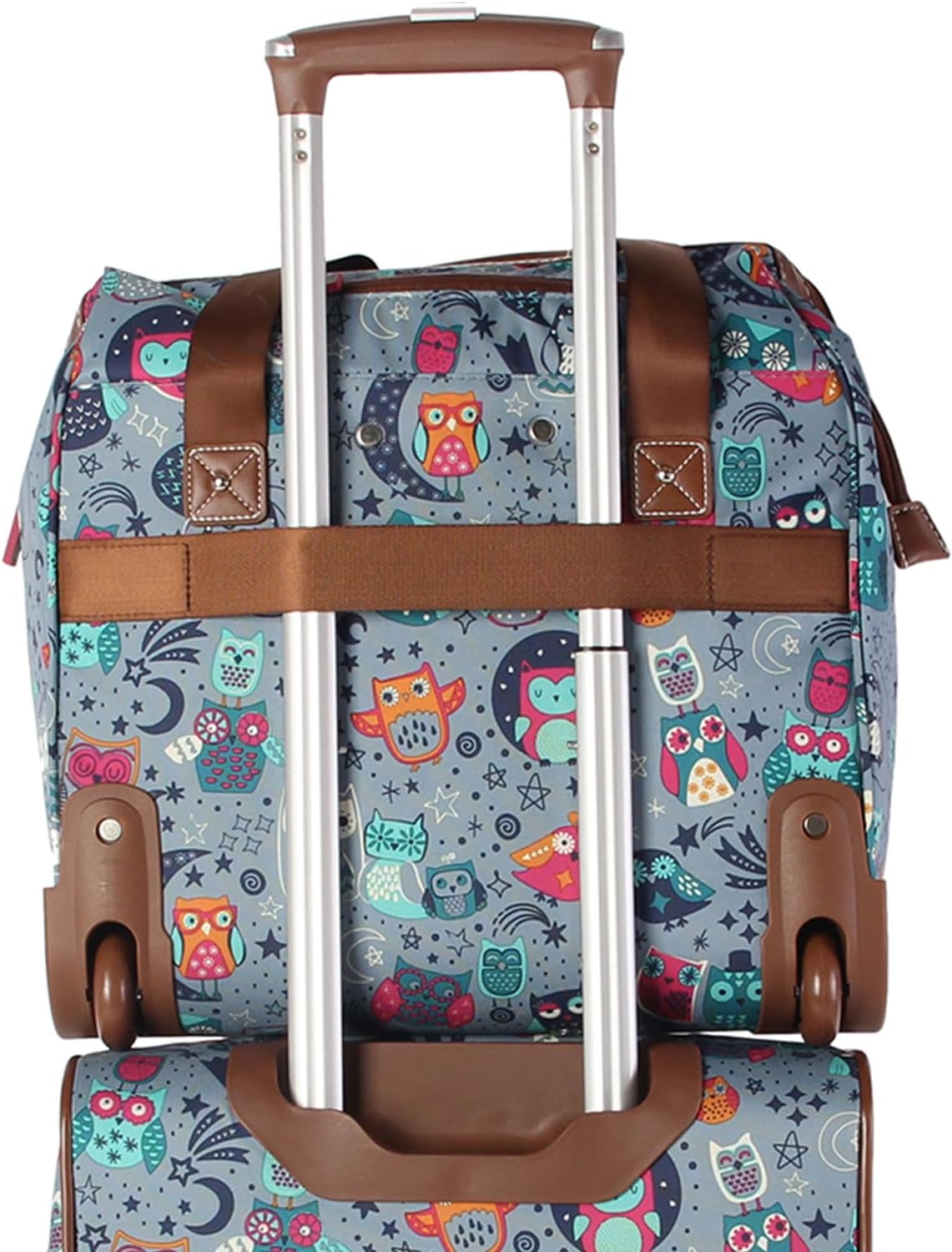 Lily Bloom Designer Under the Seat Tote Cabin Luggage Collection - 15 Inch Patterned Carry on Bag For Women - Lightweight Suitcase with 2 Rolling Wheels (Night Owl)