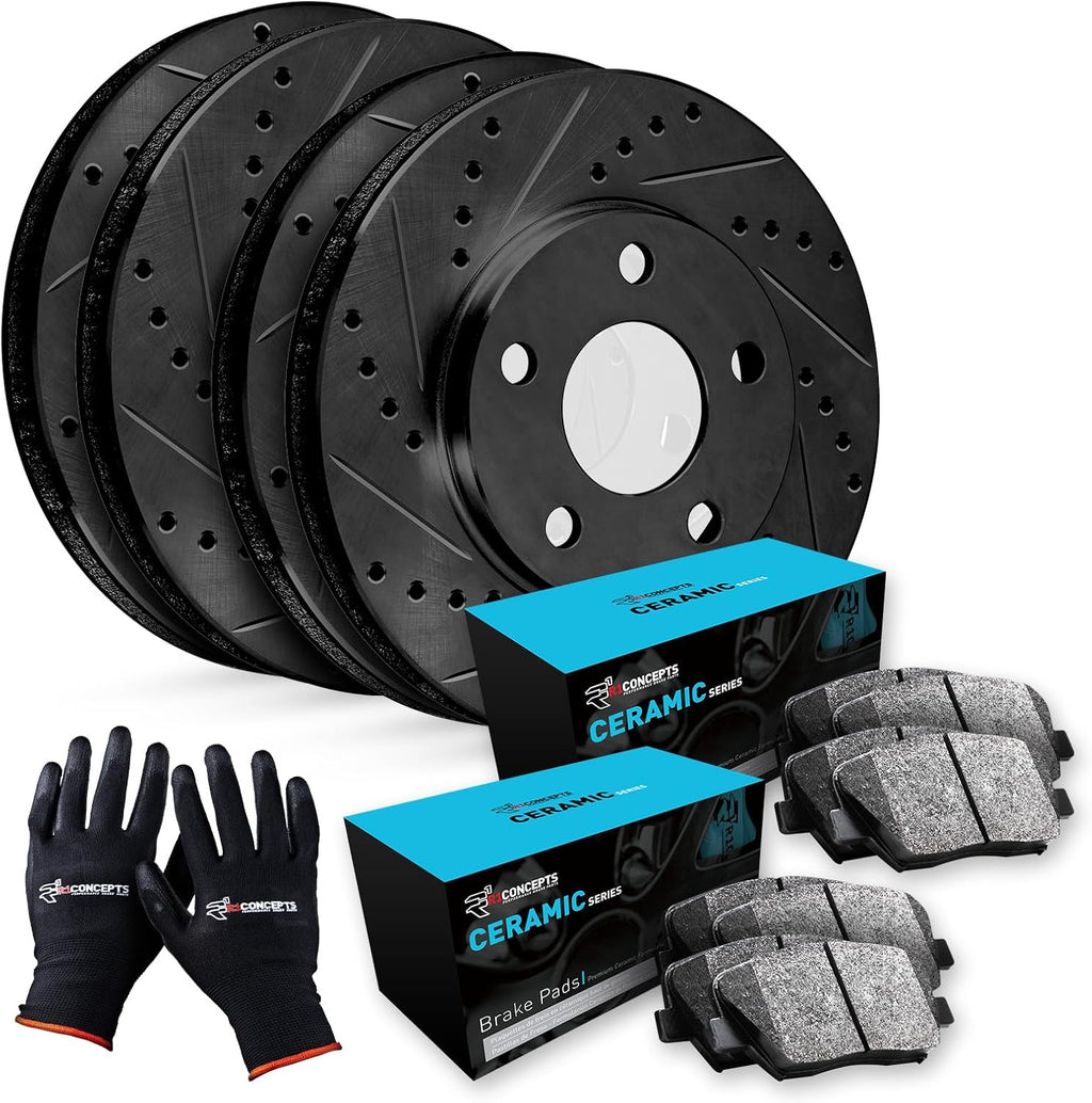 R1 Concepts Front and Rear Brake Kit Fits 2015-2021 Subaru WRX| Ceramic Brake Pads and Drilled Slotted Brake Rotors| 12.4' Front & 11.3' Rear | 2015-2021 Subaru WRX