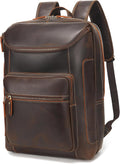 LANNSYNE Full Grain Leather Backpack For Men, 17' Laptop Backpack, Casual Outdoor Business Travel Rucksack, YKK Zippers