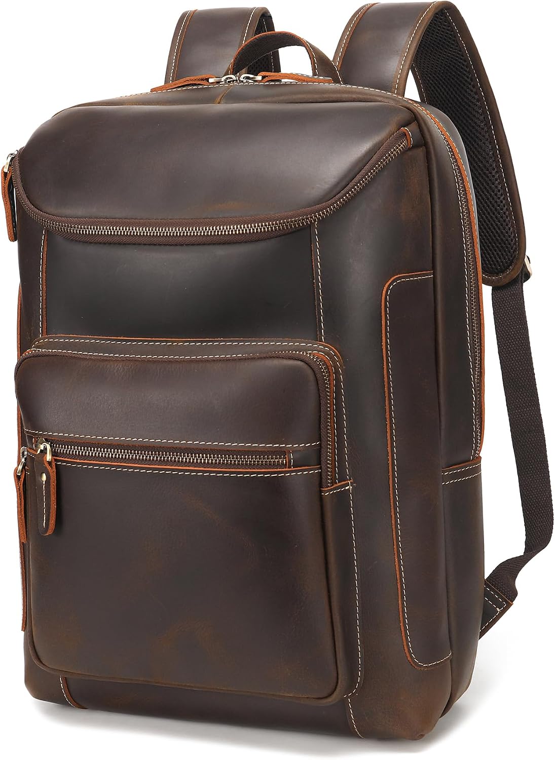 LANNSYNE Full Grain Leather Backpack For Men, 17' Laptop Backpack, Casual Outdoor Business Travel Rucksack, YKK Zippers