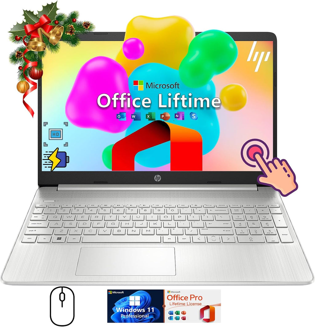 HP Flagship Touchscreen Laptop Computer - Win 11 Pro • Office Lifetime • 15.6' HD Touchscreen • Intel i3 1215U • Wi-Fi 5 • Anti-Glare HD Display w/Laptop Bundle (32G RAM • 1TB SSD)