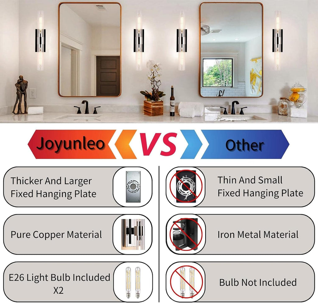 Nickel Bathroom Vanity Light, 2-Light Bathroom Wall Sconce Over Mirror, Chrome Vanity Lights for Bathroom, Dimmable Vanity Sconce with Glass Tube, Indoor Linear Wall Sconce Vertical & Horizontal, 1 PC