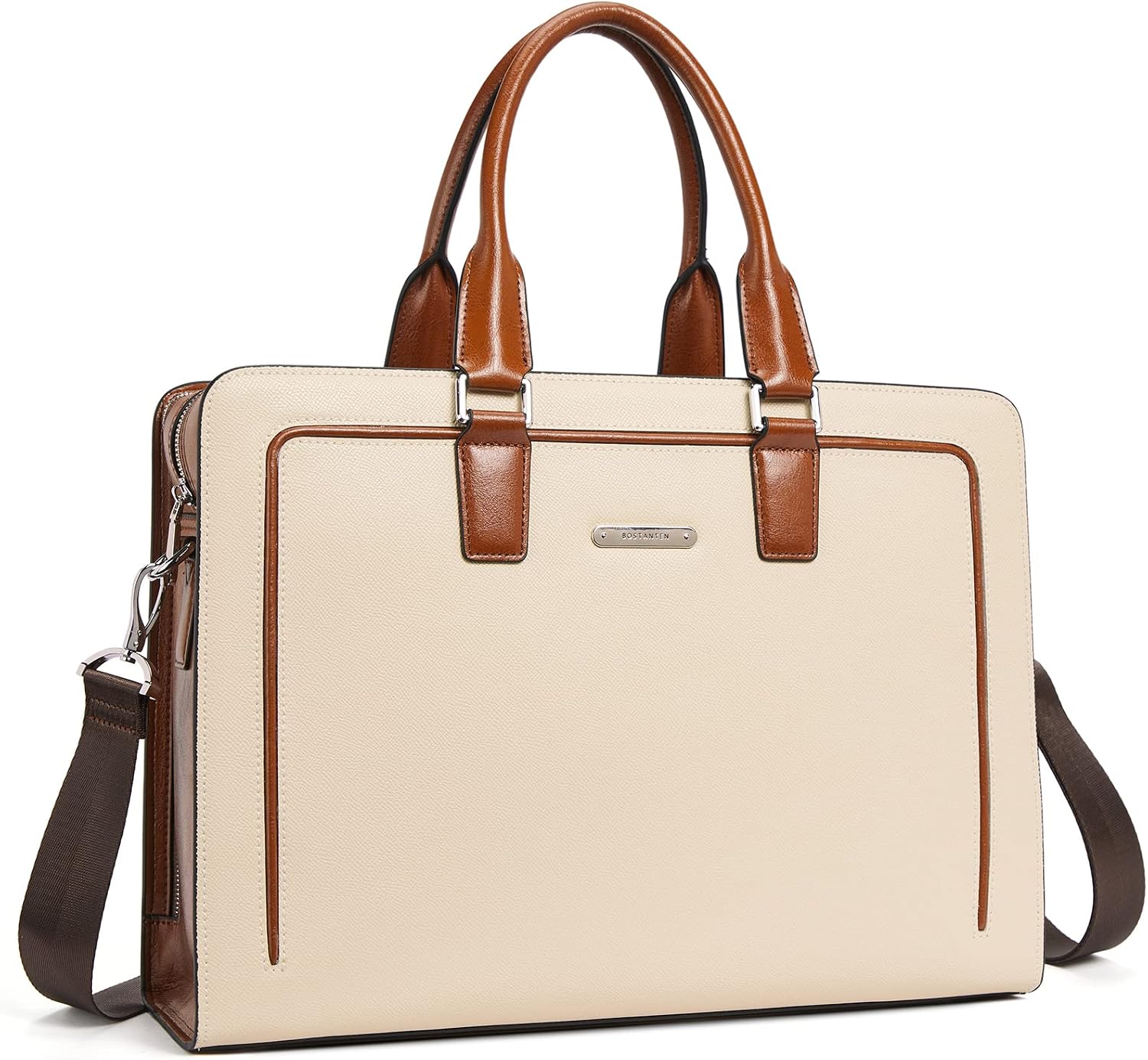 BOSTANTEN Women Genuine Leather Briefcase Tote Business Vintage Handbag 15.6' Laptop Shoulder Bag Brown