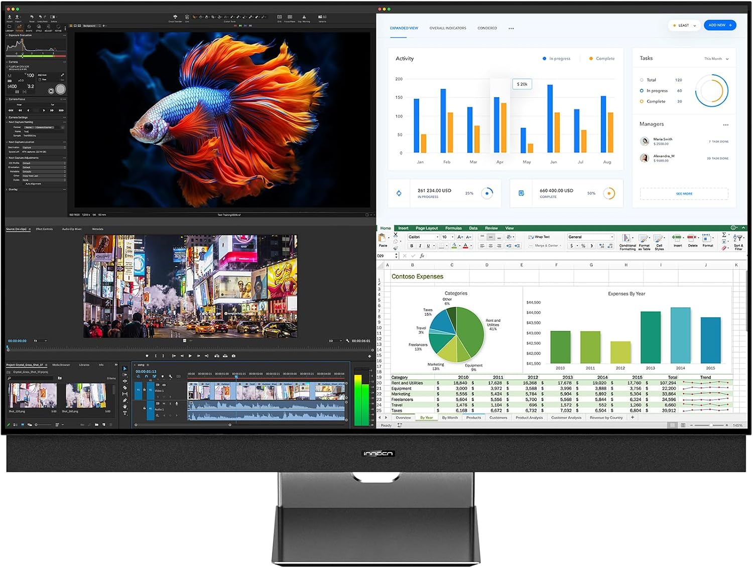 INNOCN 43 Inch Ultrawide Monitor Gaming 4K 144Hz PC Computer Desktop Larger Monitor, HDR400, FreeSync Premium, Built-in Stereo Speakers, DisplayPort, HDMI, Height Adjustable, Black