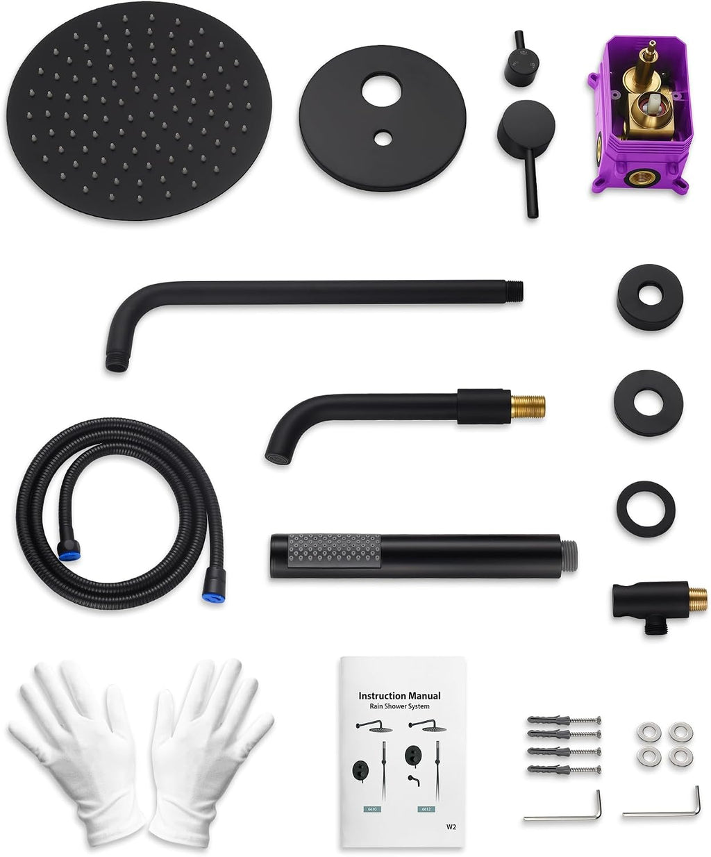 10 Inch Round Shower Faucet Set with Tub Spout, High Pressure Rainfall Shower Head and Handheld Sprayer Combo, Matte Black