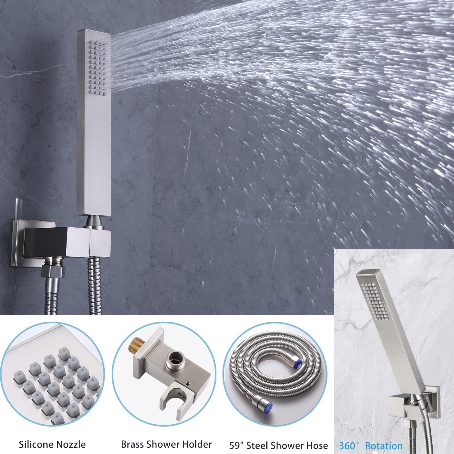 Brushed Nickel Ceiling Full Body Shower System With Dual Shower Heads 12' Top Shower & 8' Side Spray Hand Shower and Waterfall Tub Spout,Digital Display Shower Set