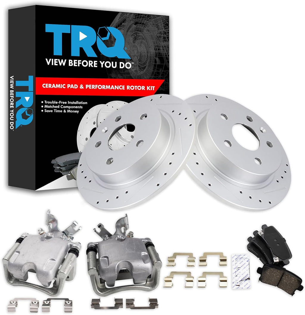 TRQ Performance Rear Brake Pad and Rotor Set Ceramic Solid Rotors Calipers Compatible with 2013-2016 Buick LaCrosse 2011-2016 Regal 2013 Chevrolet Malibu