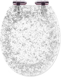 SDVantage Glitter Toilet Seat Oval 36 * 42Cm， Resin Toilet Seat with Quietly Close and Quick Release Hinges， Top Fixing Easy to Install and Easy to Clean，Silver，Silver Leaf