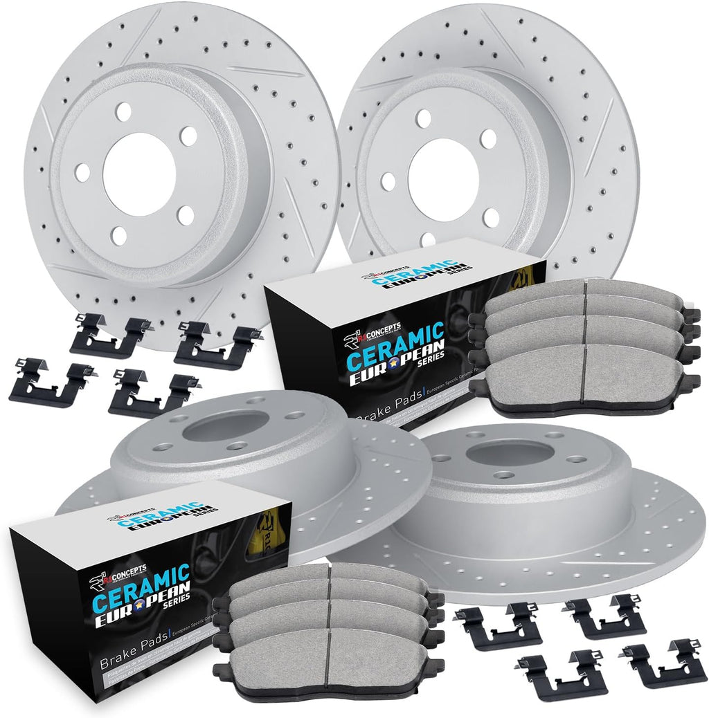 R1 Concepts Front and Rear Brake Kit Fits 2007-2018 BMW X5; 2011-2019 BMW X6| Euro Ceramic Pads, Drilled Slotted Rotors| Hardware| 13.1' Front & 12.6' Rear