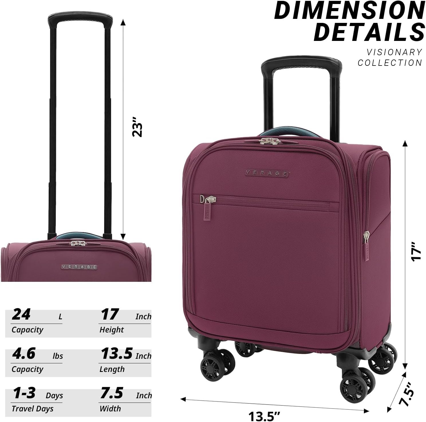 Verage Underseat Carry On Luggage with Wheels & USB Port,14 inch Wheeled Spinner Carry-on Luggages Bags for Airlines, Lightweight Overnight Suitcase for Men Women (14-Inch Compact Underseat Pro)