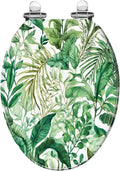 Elongated Toilet Seat Tropical seamless exotic leaves Floral painted watercolor Resin Toilet Seat with Quietly Close Quick Release Hinges Decorative Toilet Seat with Cover Easy to Clean and Install