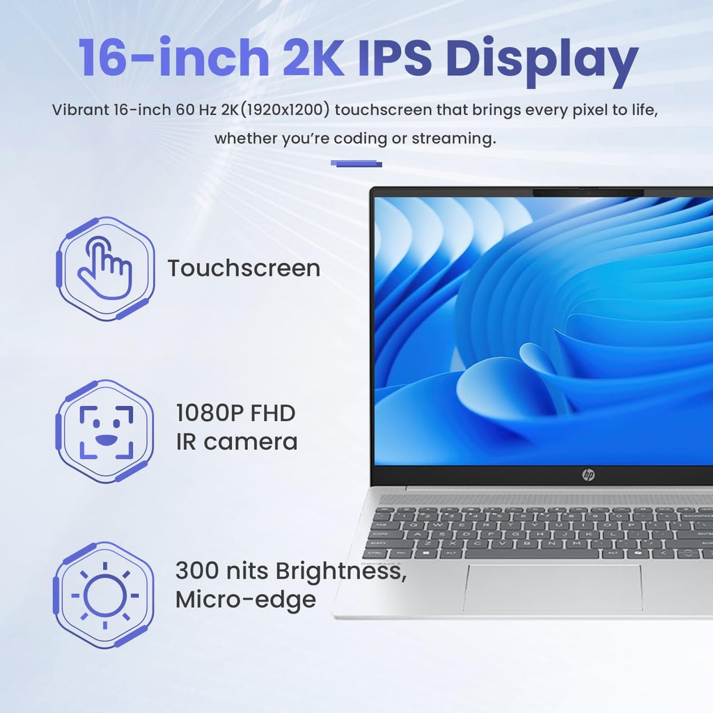 HP OmniBook 16 Premium Copilot AI Business Laptop, 16' FHD+ Touchscreen, AMD Ryzen AI 7 350, 32GB LPDDR5X RAM, 2TB SSD, Wi-Fi 6, Backlit, 1080P Camera, Win11H, Bundle with ADATA 512GCBK External SSD