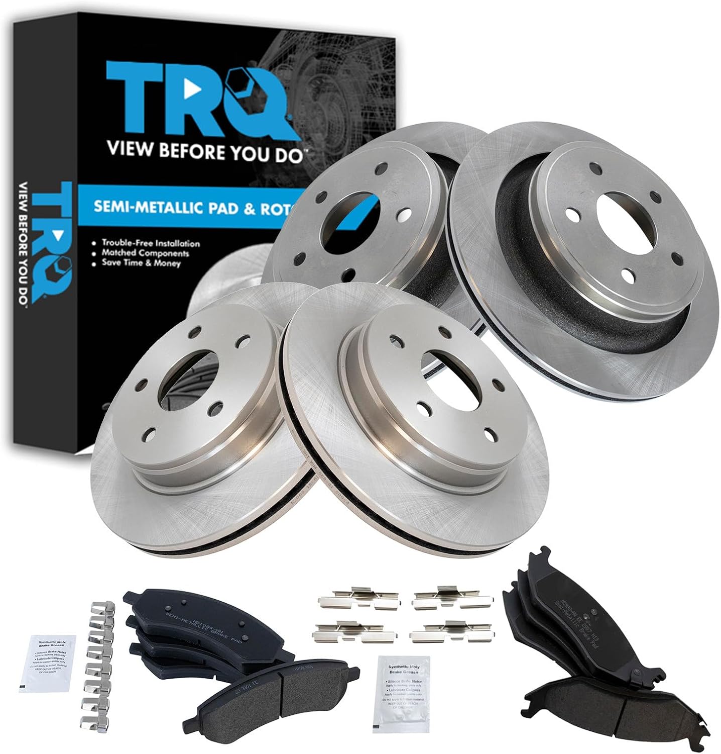 TRQ Front & Rear Brake Pad & Rotor Kit Semi-Metallic Compatible with 2007-2009 Chrysler Aspen Dodge Durango 2006-2010 Ram 1500 2011-2018 Ram 1500 2019-2021 1500 Classic
