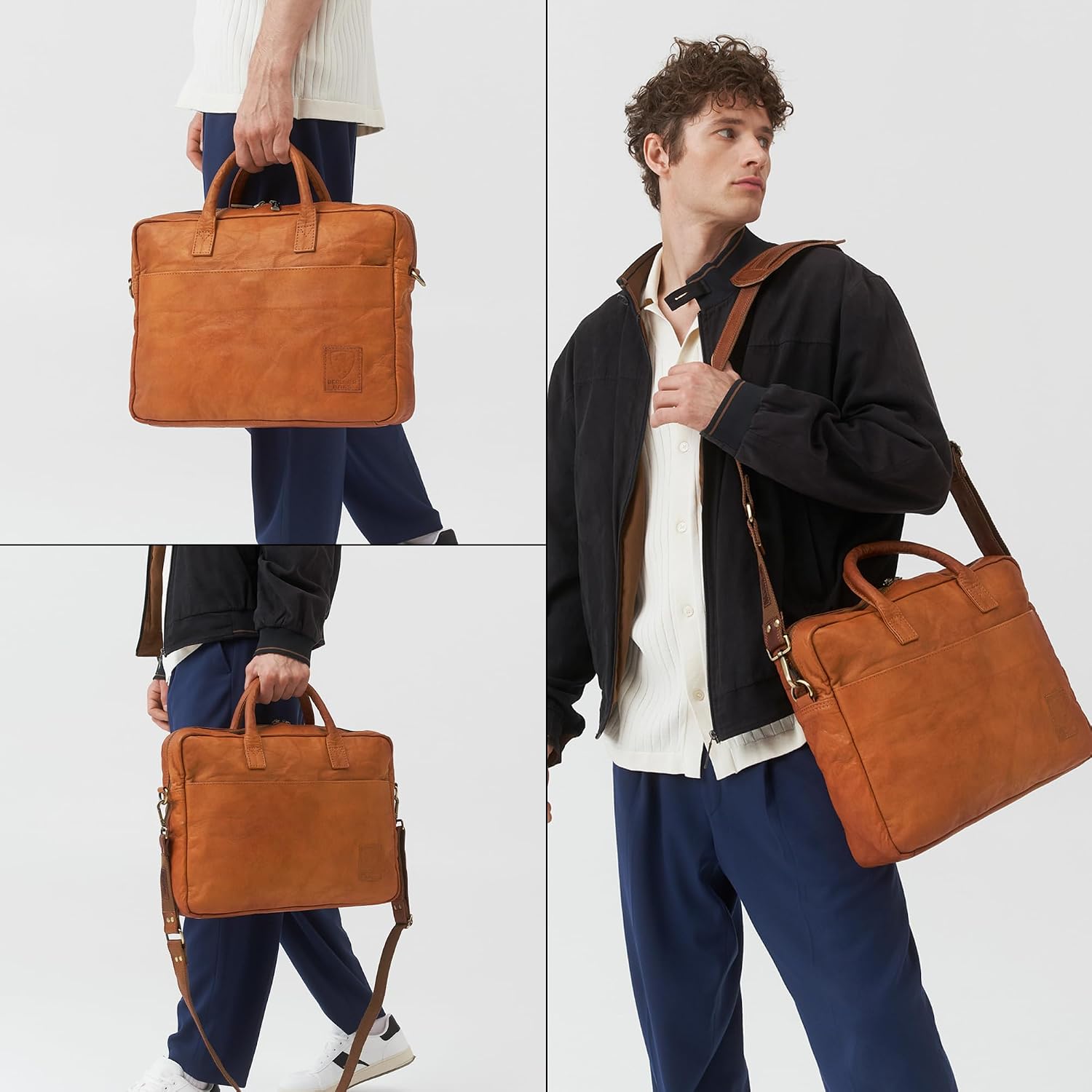 BERLINER BAGS Vintage Genuine Leather Laptop Bag Madrid, Work Bag, Briefcase for Men and Women - Brown
